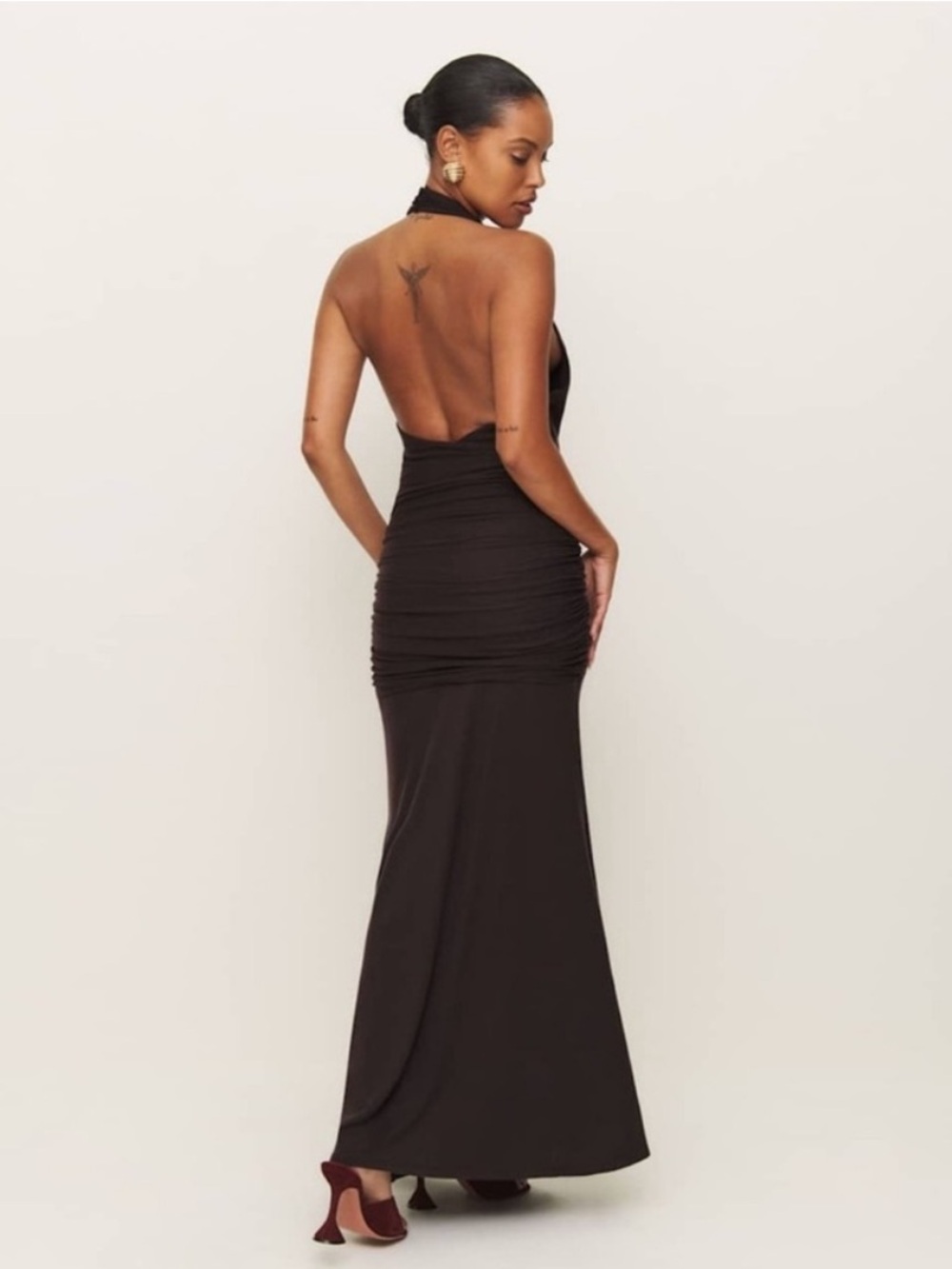 Reformation Arden Knit Dress Halter Black Currant Brown - Picture 4 of 9
